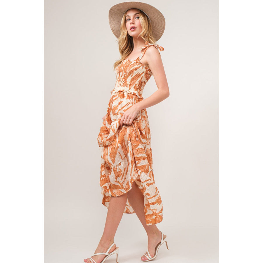 And The Why Tie Shoulder Smocked Midi Tiered Dress Apparel Accessories