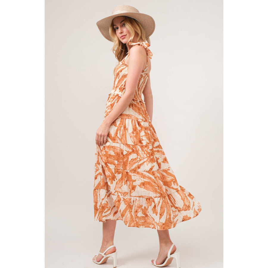 And The Why Tie Shoulder Smocked Midi Tiered Dress Apparel Accessories