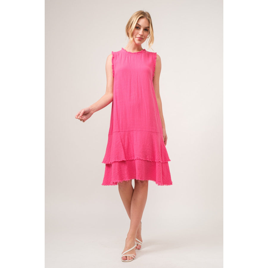 And The Why Washed Fringe Detail Tiered Dress Apparel and Accessories