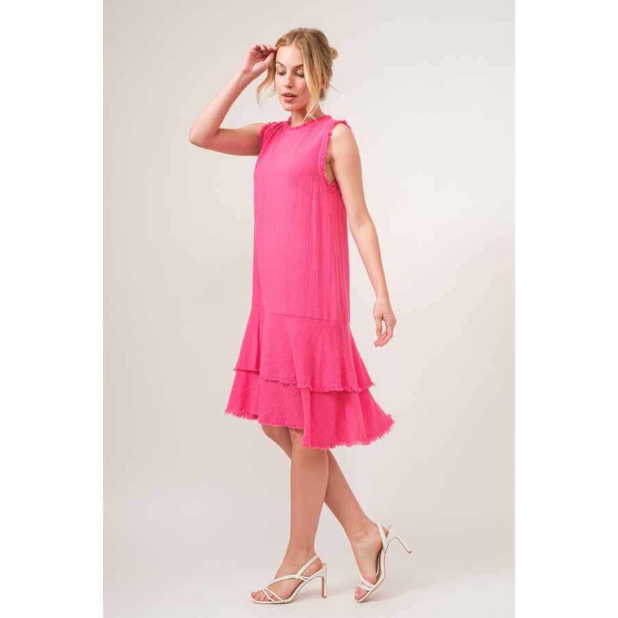 And The Why Washed Fringe Detail Tiered Dress Apparel and Accessories