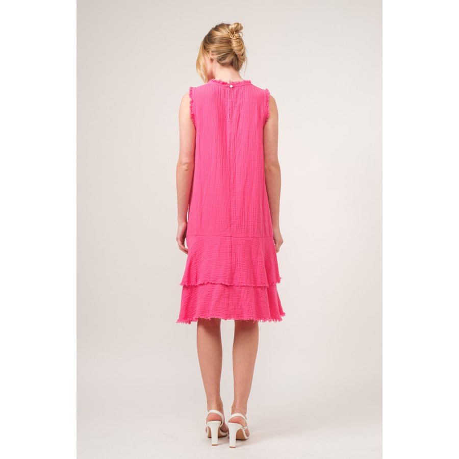 And The Why Washed Fringe Detail Tiered Dress Apparel and Accessories