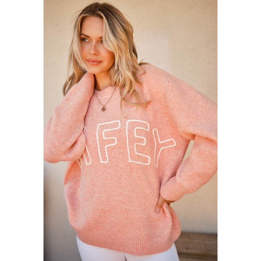 And The Why WIFEY & Heart Round Neck Sweater Apparel and Accessories