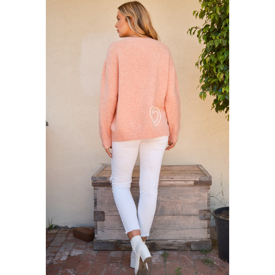 And The Why WIFEY & Heart Round Neck Sweater Apparel and Accessories