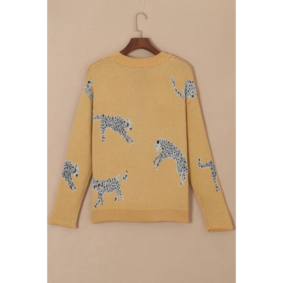 Animal Element Round Neck Dropped Shoulder Sweater Clothing