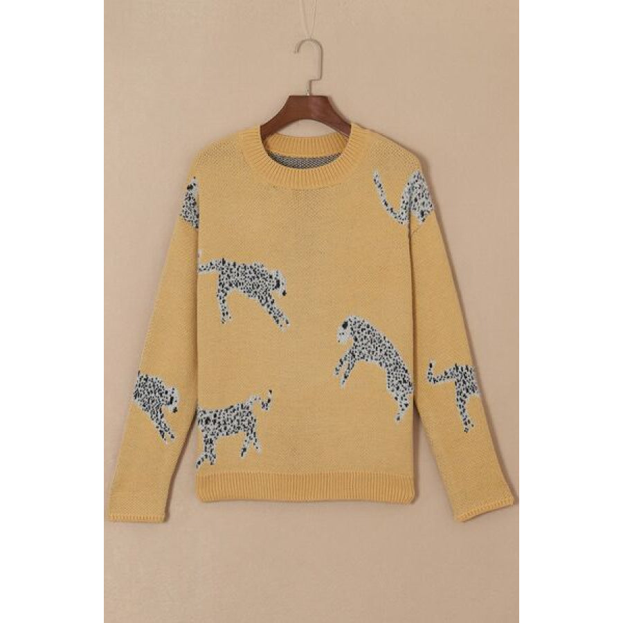Animal Element Round Neck Dropped Shoulder Sweater Clothing