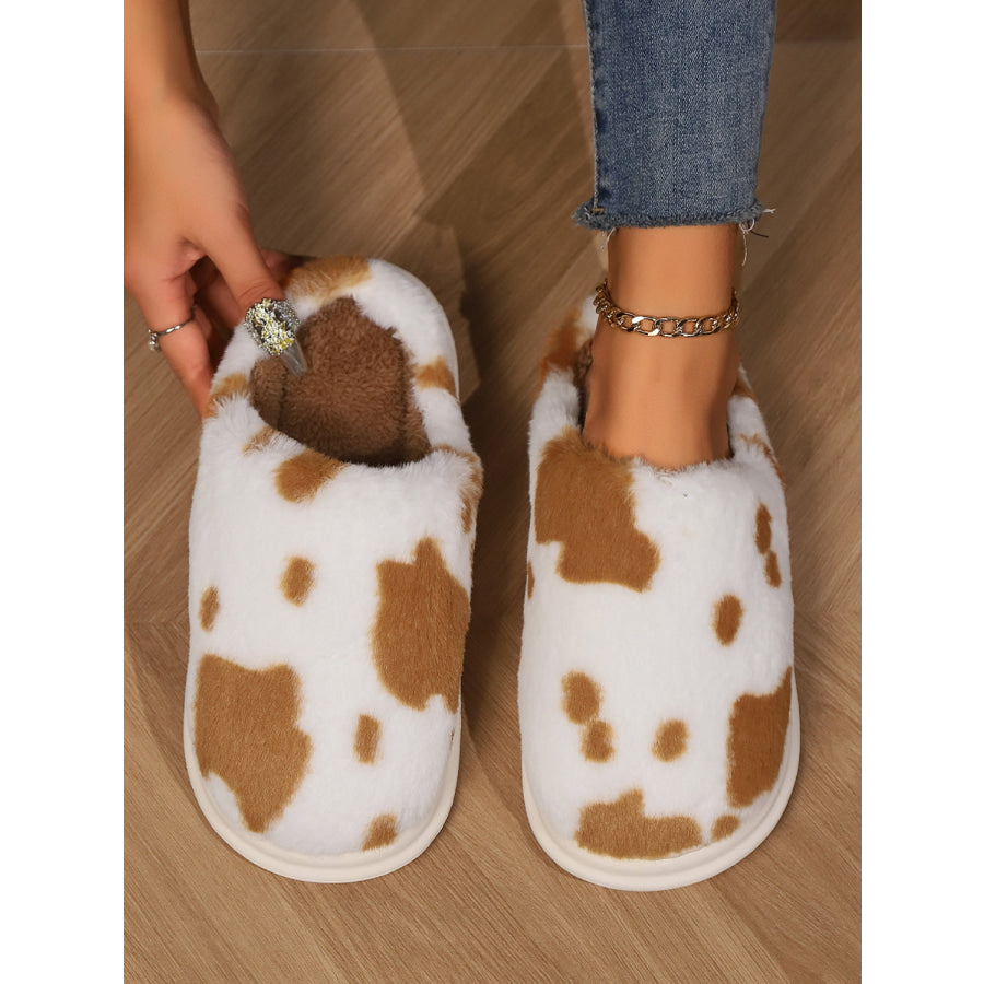 Animal Print Faux Fur Slippers Camel / 36-37(US5-6) Apparel and Accessories