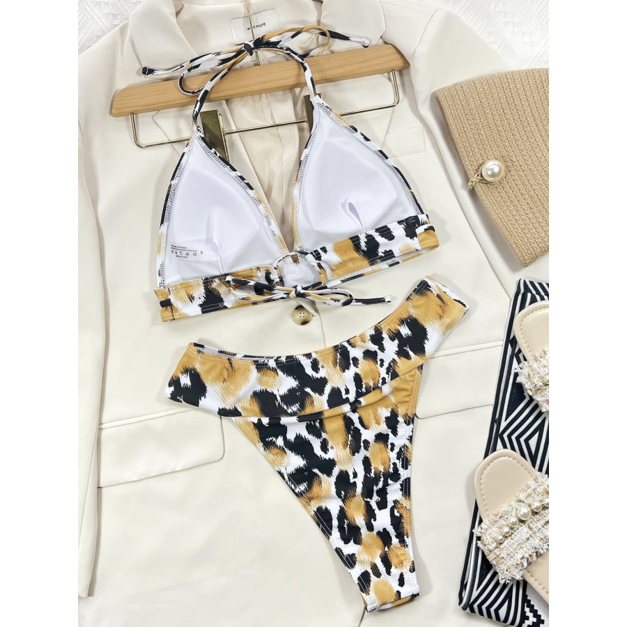 Animal Print Halter Neck Bikini Set Apparel and Accessories