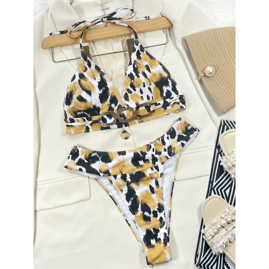 Animal Print Halter Neck Bikini Set Apparel and Accessories