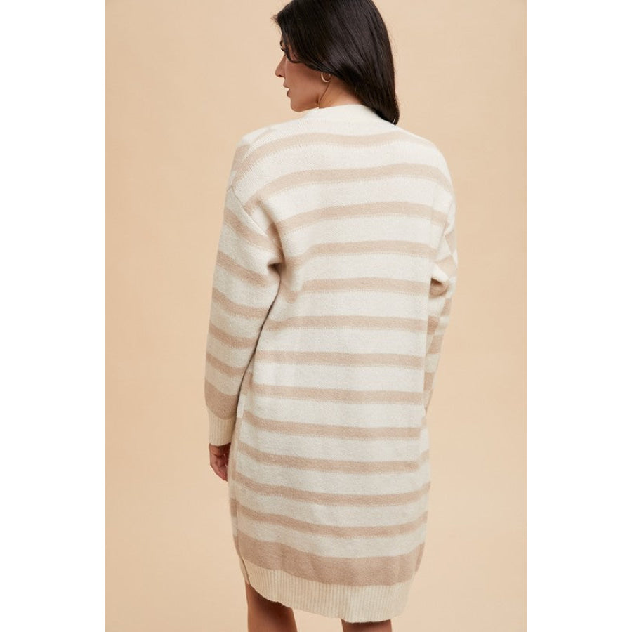 Annie Wear Checkered & Striped Open Front Long Sleeve Cardigan Apparel and Accessories