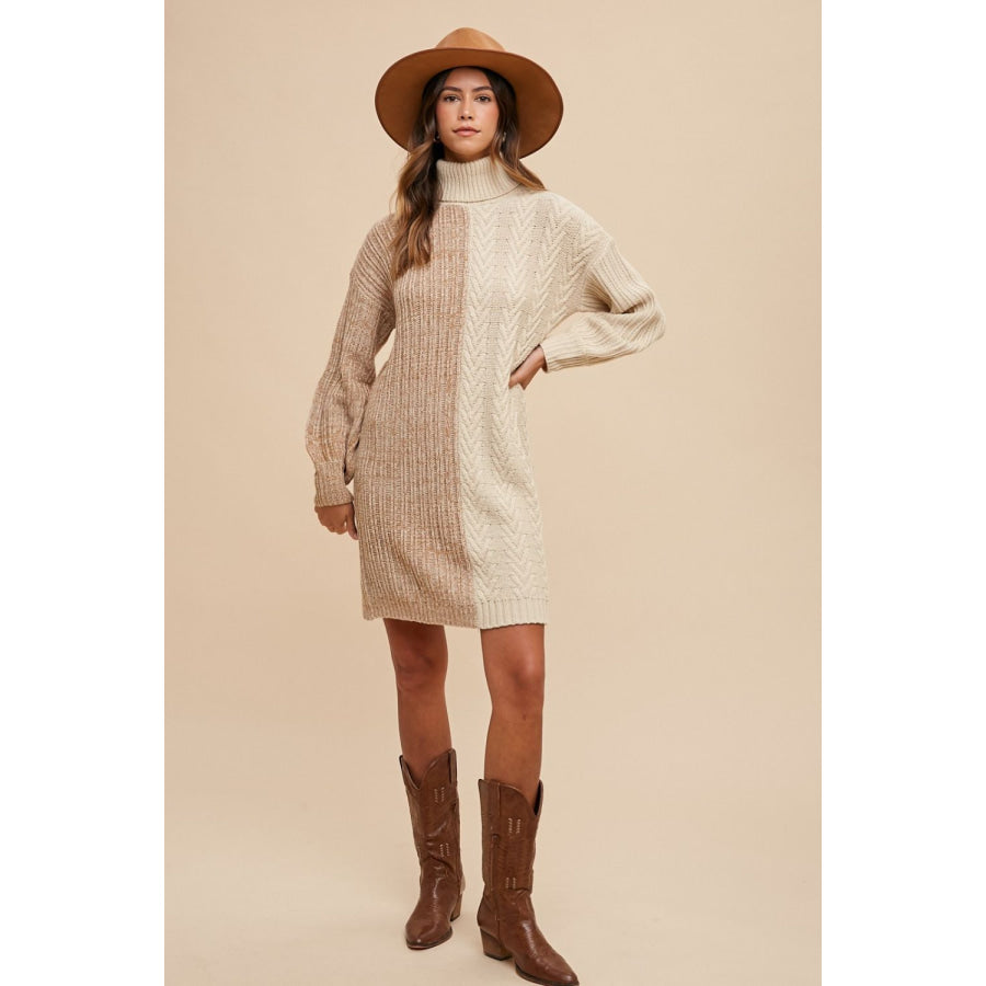 Annie Wear Color Block Turtleneck Sweater Dress Apparel and Accessories