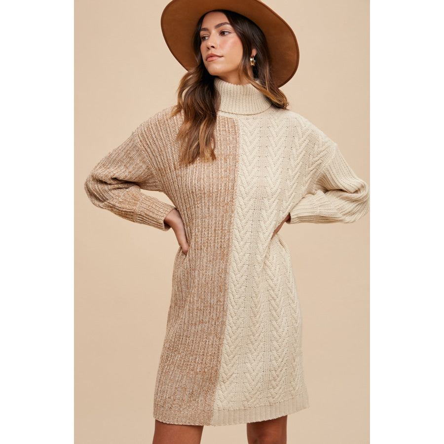 Annie Wear Color Block Turtleneck Sweater Dress Apparel and Accessories