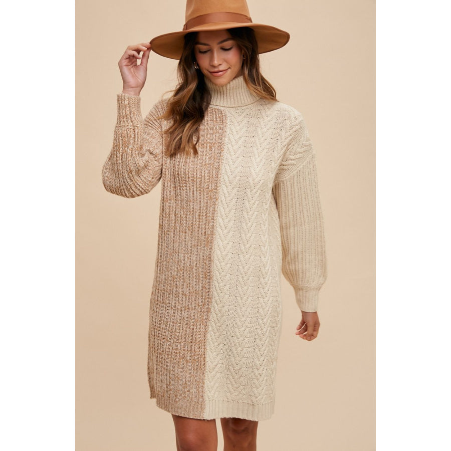 Annie Wear Color Block Turtleneck Sweater Dress Apparel and Accessories