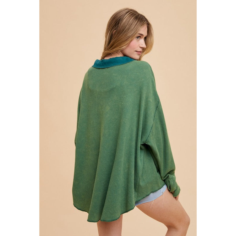 Annie Wear Waffle-Knit Mineral Washed Button Down Shirt Apparel and Accessories