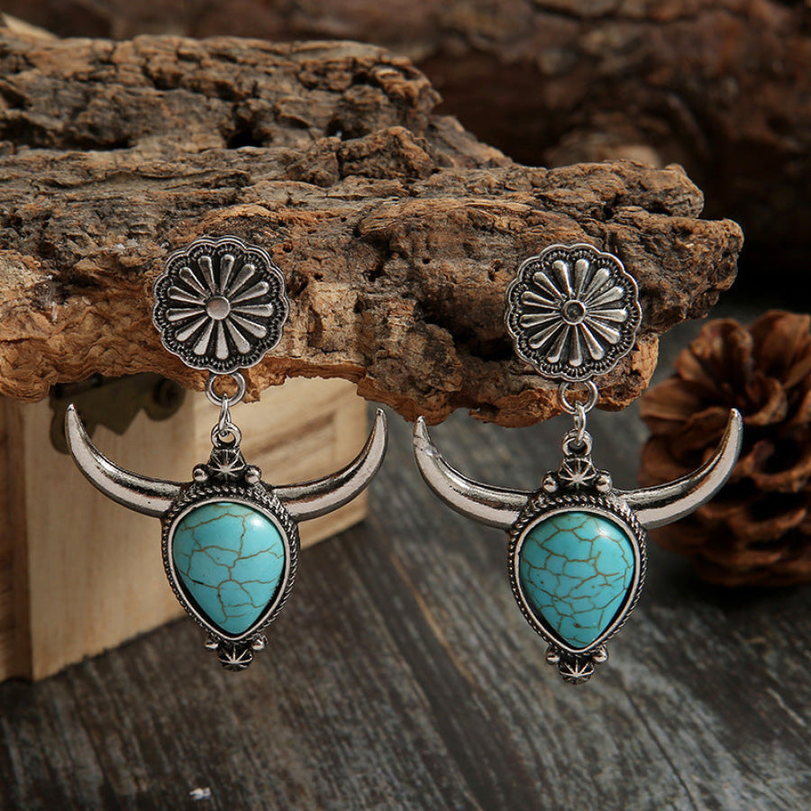Artificial Turquoise Alloy Cow Head Earrings Apparel and Accessories