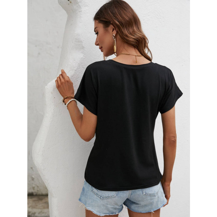 Asymmetric Hem Round Neck T-Shirt Apparel and Accessories