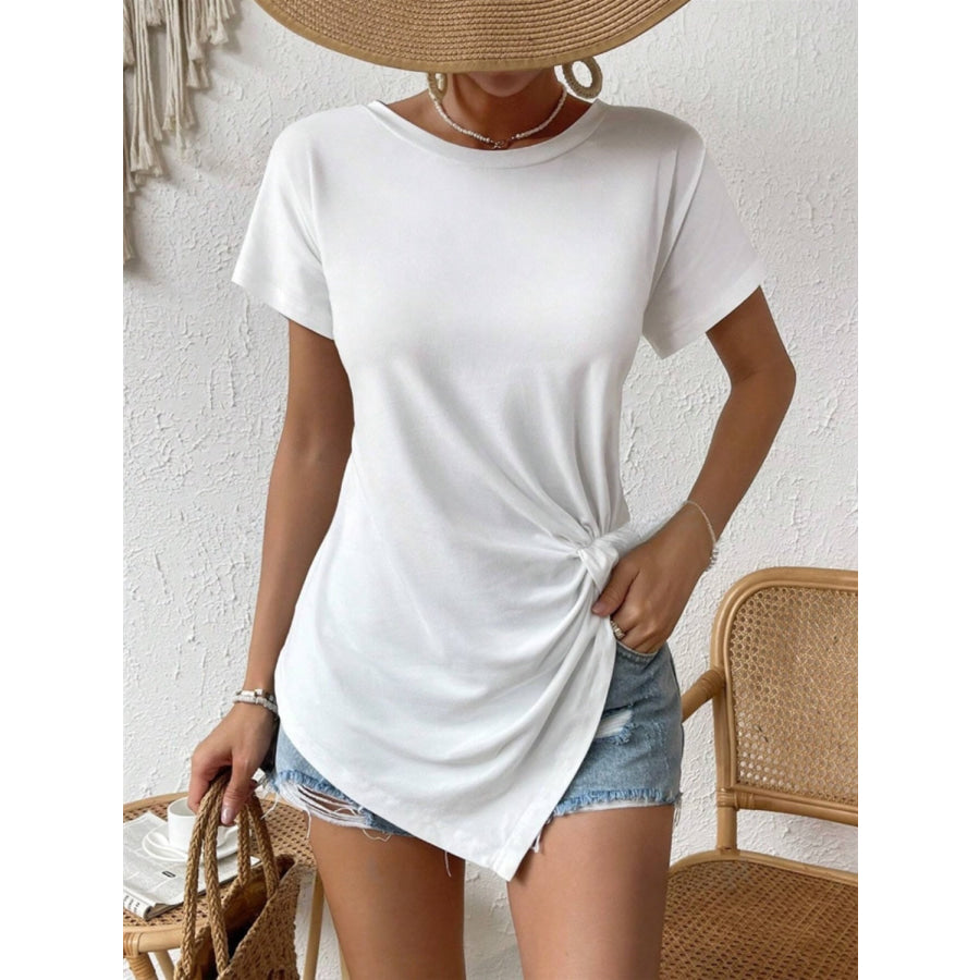 Asymmetric Hem Round Neck T-Shirt Apparel and Accessories