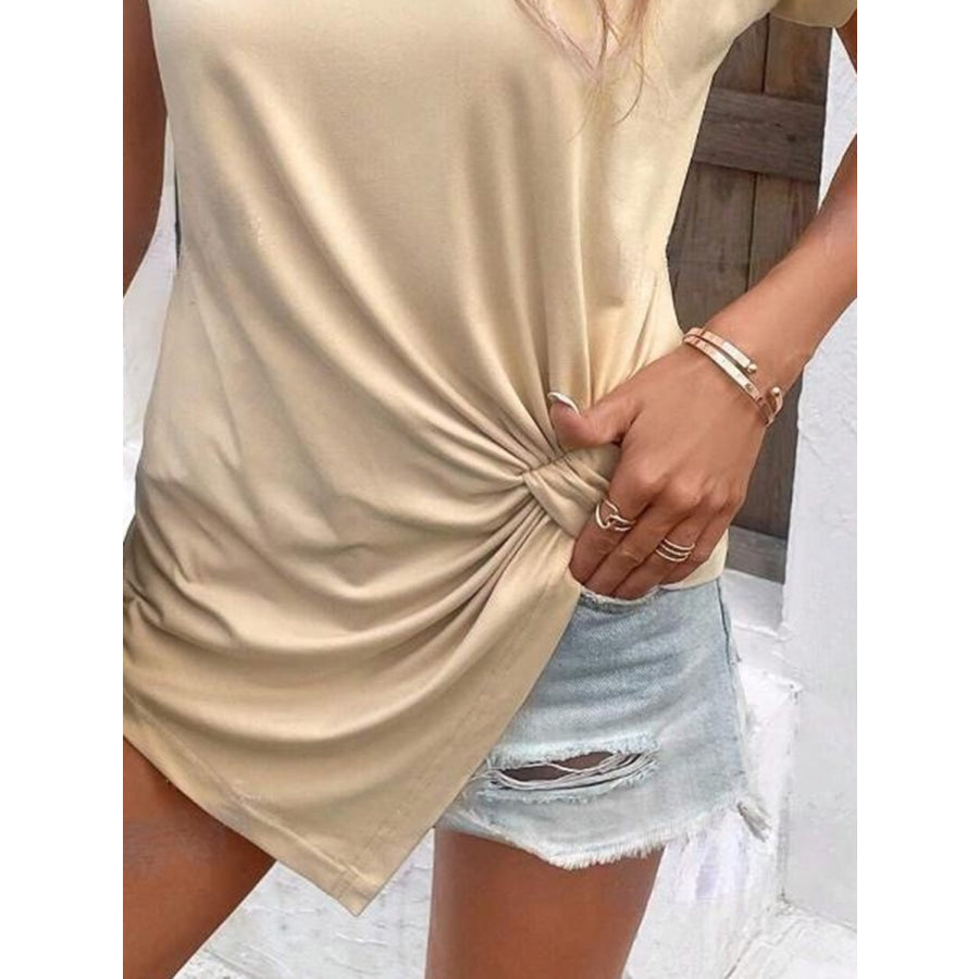 Asymmetric Hem Round Neck T-Shirt Apparel and Accessories