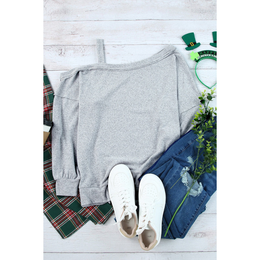 Asymmetrical Neck Long Sleeve T - Shirt Apparel and Accessories