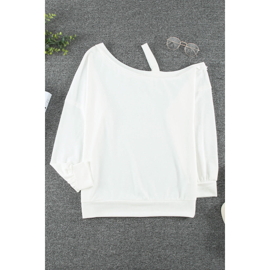 Asymmetrical Neck Long Sleeve T - Shirt Apparel and Accessories