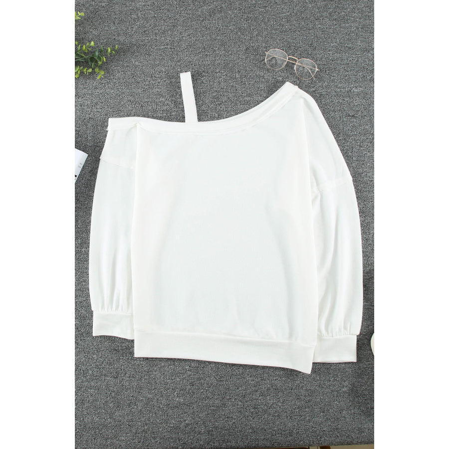 Asymmetrical Neck Long Sleeve T - Shirt Apparel and Accessories