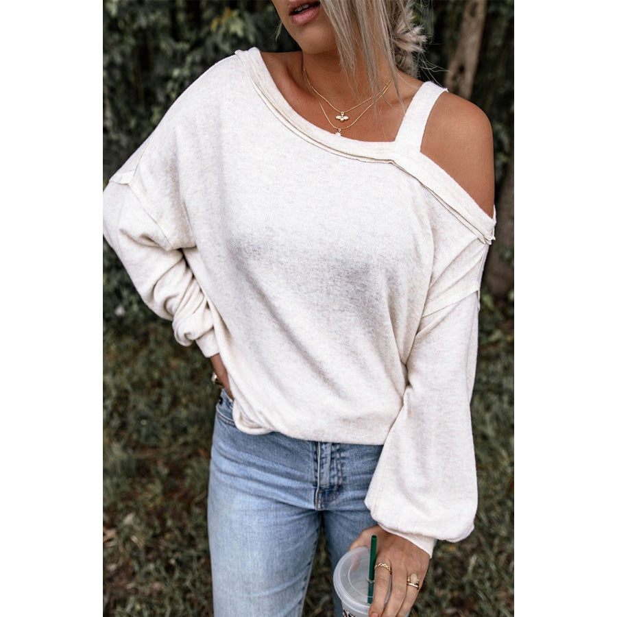 Asymmetrical Neck Long Sleeve T - Shirt White / S Apparel and Accessories