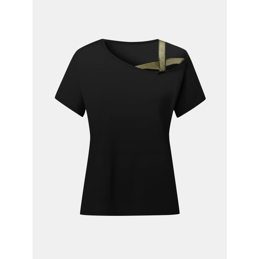 Asymmetrical Neck Short Sleeve T-Shirt Apparel and Accessories