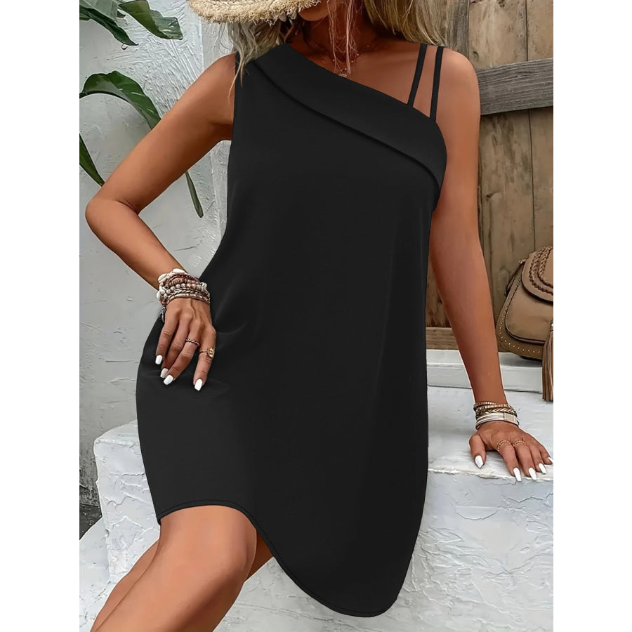 Asymmetrical Neck Sleeveless Mini Dress Black / S Apparel and Accessories