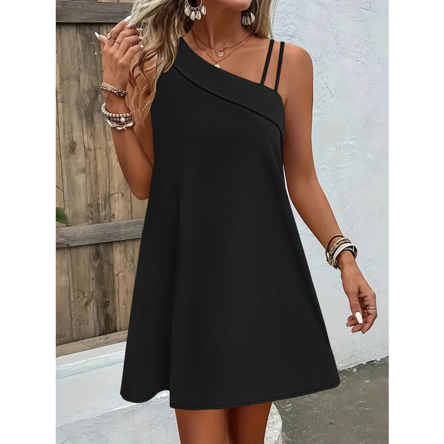 Asymmetrical Neck Sleeveless Mini Dress Black / S Apparel and Accessories