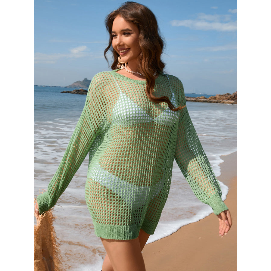 Backless Boat Neck Long Sleeve Cover Up Apparel and Accessories