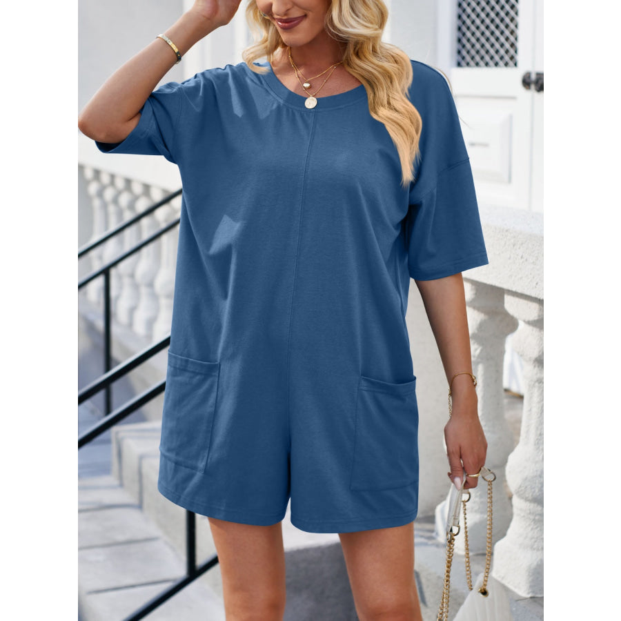 Backless Round Neck Half Sleeve Romper Apparel and Accessories