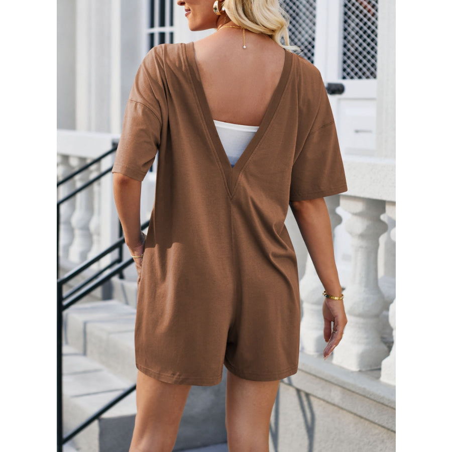 Backless Round Neck Half Sleeve Romper Apparel and Accessories