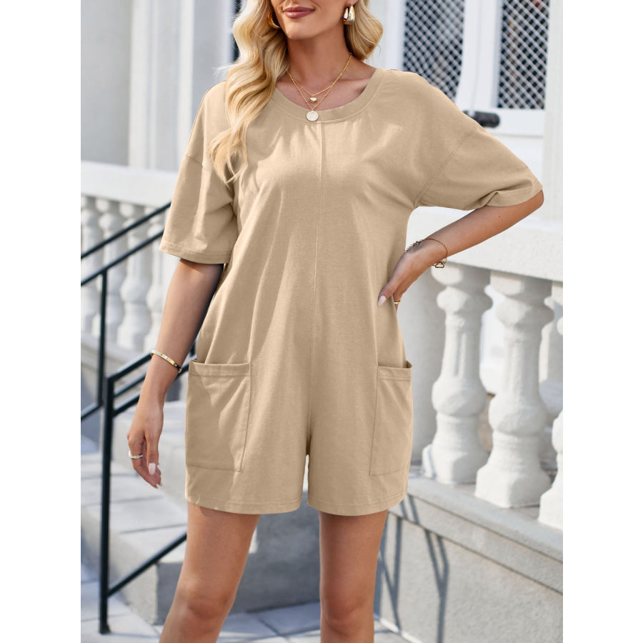 Backless Round Neck Half Sleeve Romper Apparel and Accessories