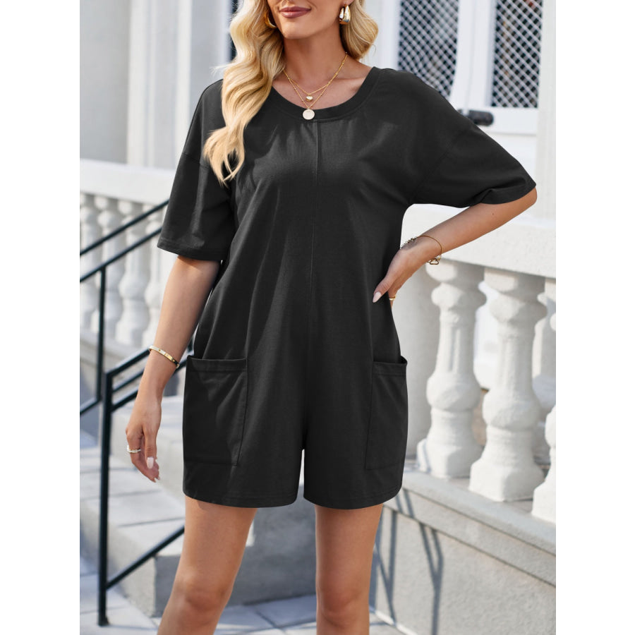 Backless Round Neck Half Sleeve Romper Apparel and Accessories