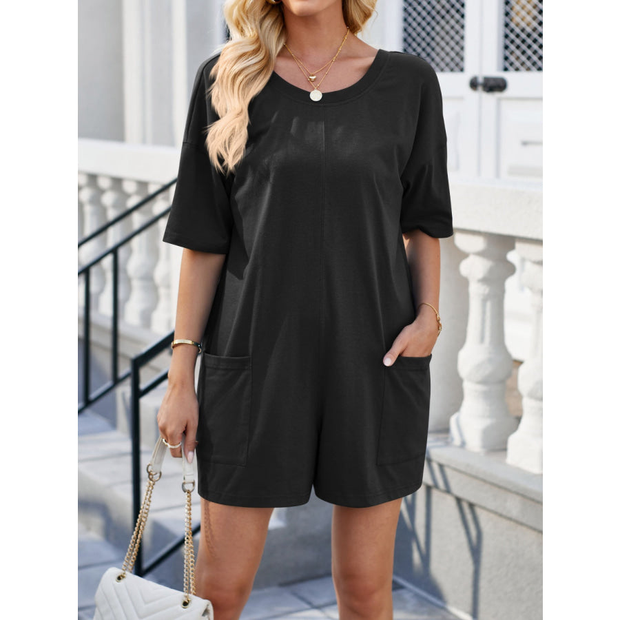 Backless Round Neck Half Sleeve Romper Apparel and Accessories