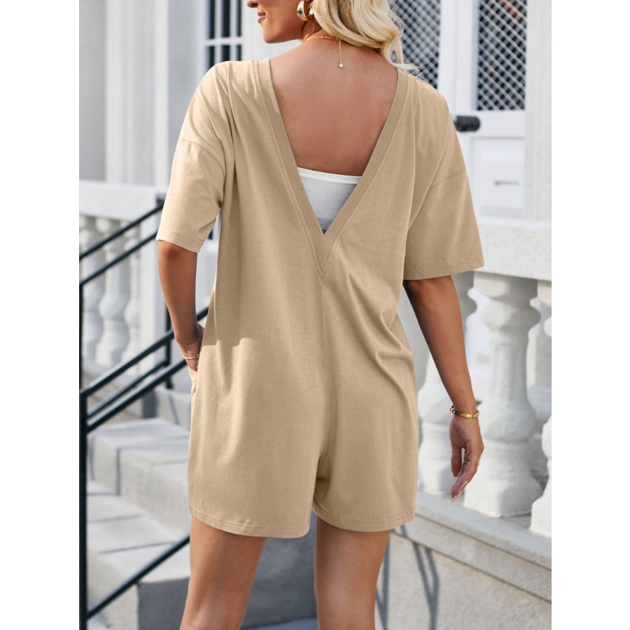 Backless Round Neck Half Sleeve Romper Apparel and Accessories