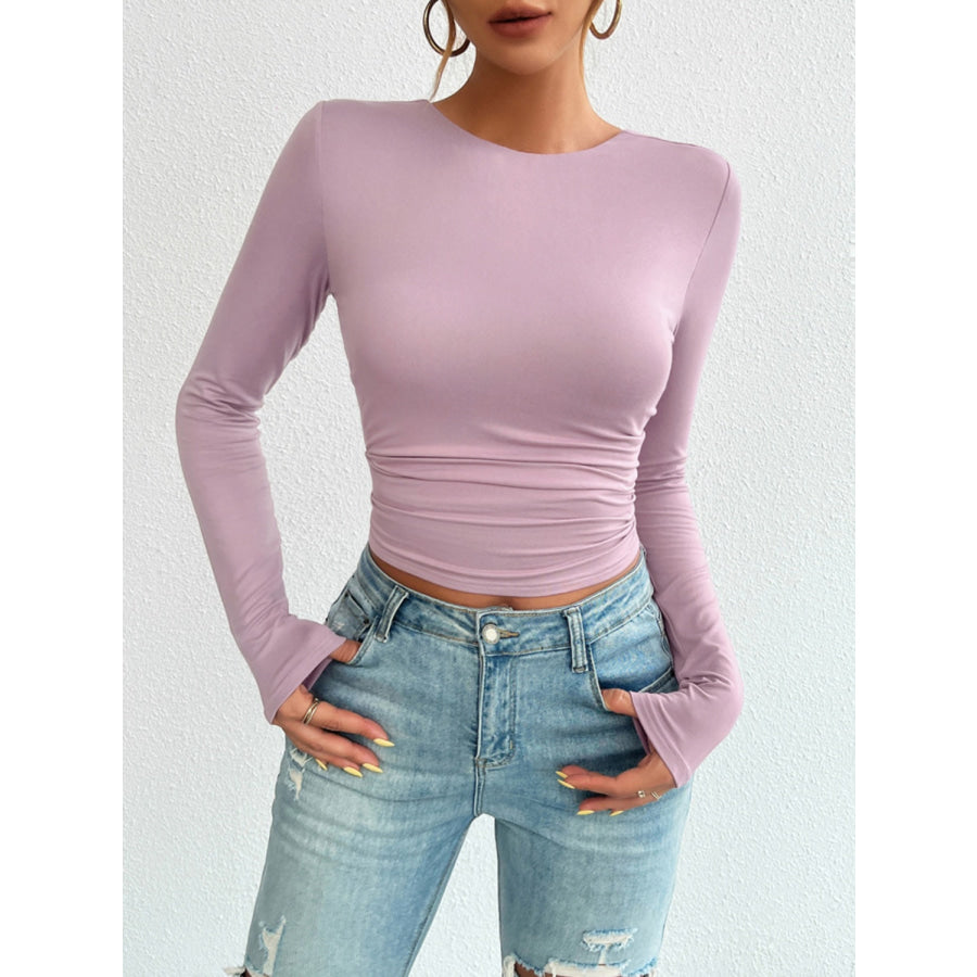 Backless Round Neck Long Sleeve T-Shirt Apparel and Accessories
