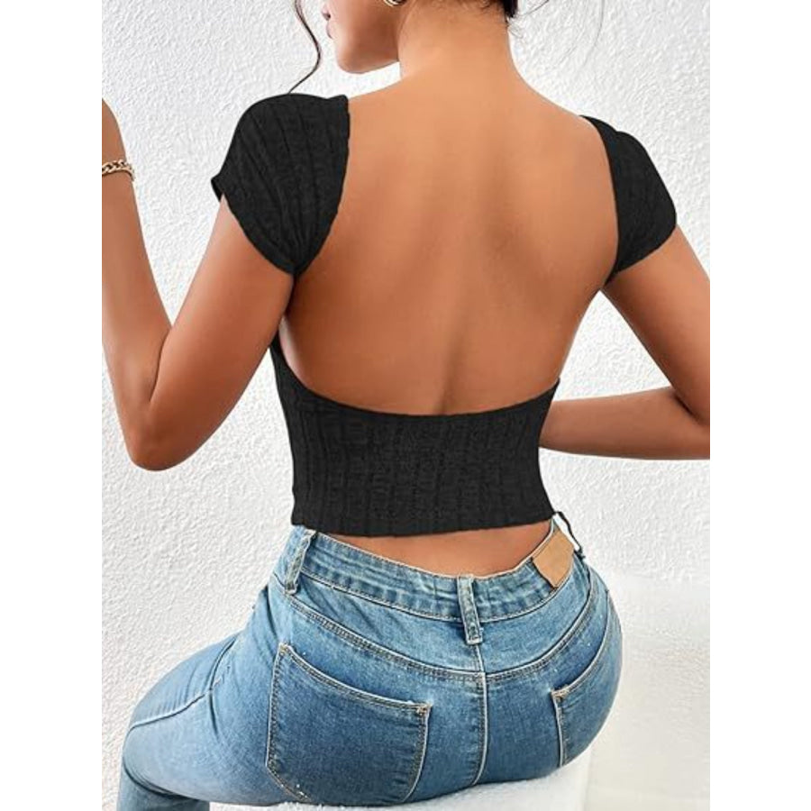 Backless Short Sleeve T - Shirt Apparel and Accessories
