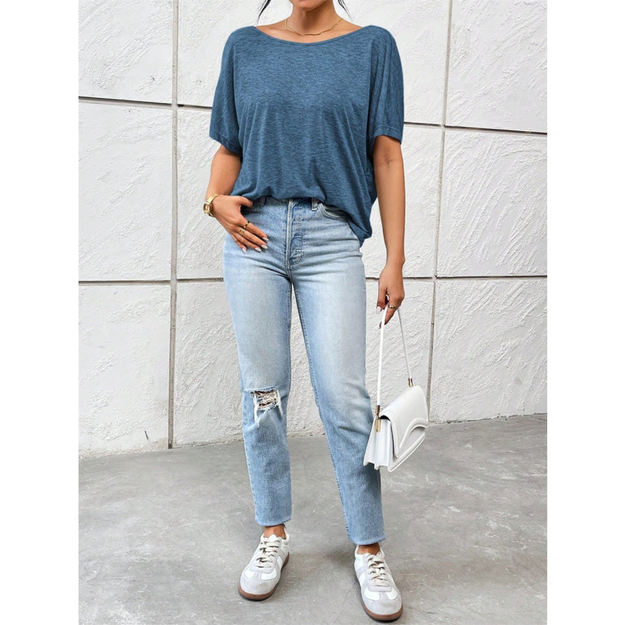 Backless Twisted Round Neck Half Sleeve T-Shirt Apparel and Accessories