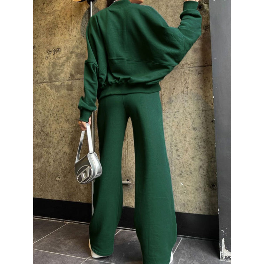 Baseball Collar Zip Up Top and Drawstring Paants Set Apparel and Accessories