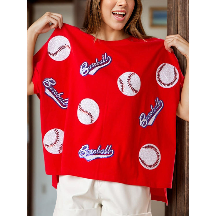 Baseball Round Neck Half Sleeve T-Shirt Red / S Apparel and Accessories