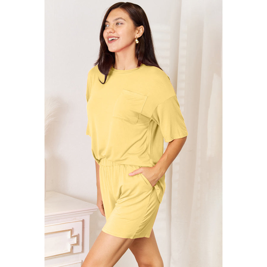 Basic Bae Bamboo Full Size Round Neck Drop Shoulder T-Shirt and Shorts Set Apparel and Accessories