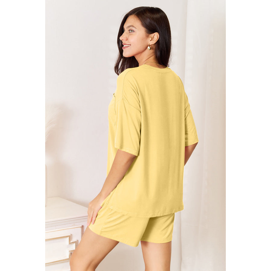 Basic Bae Bamboo Full Size Round Neck Drop Shoulder T-Shirt and Shorts Set Apparel and Accessories