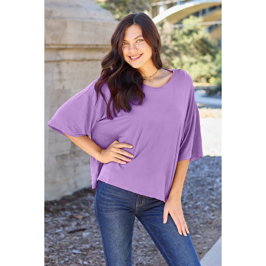 Basic Bae Bamboo Full Size Round Neck Drop Shoulder T-Shirt Lavender / S Apparel and Accessories