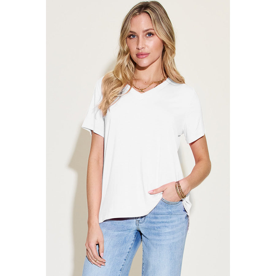 Basic Bae Bamboo Full Size V-Neck High-Low T-Shirt Apparel and Accessories