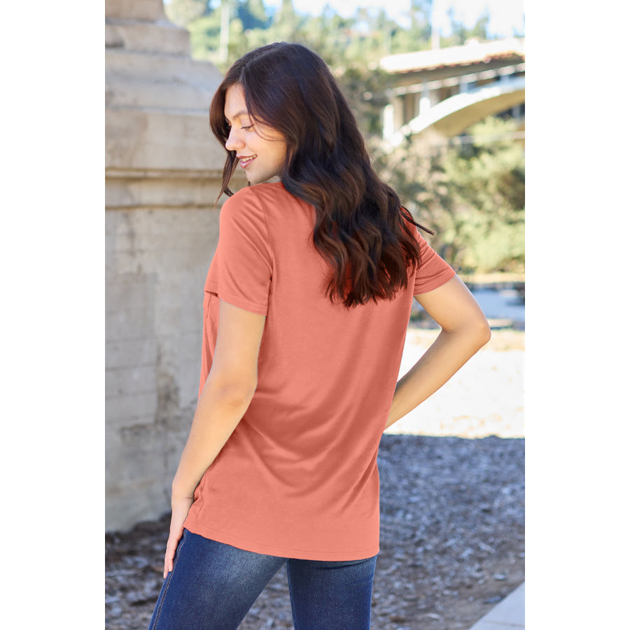 Basic Bae Bamboo Full Size V-Neck Short Sleeve T-Shirt Burnt Coral / S Apparel and Accessories
