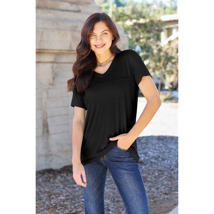 Basic Bae Bamboo Full Size V-Neck Short Sleeve T-Shirt Black / S Apparel and Accessories