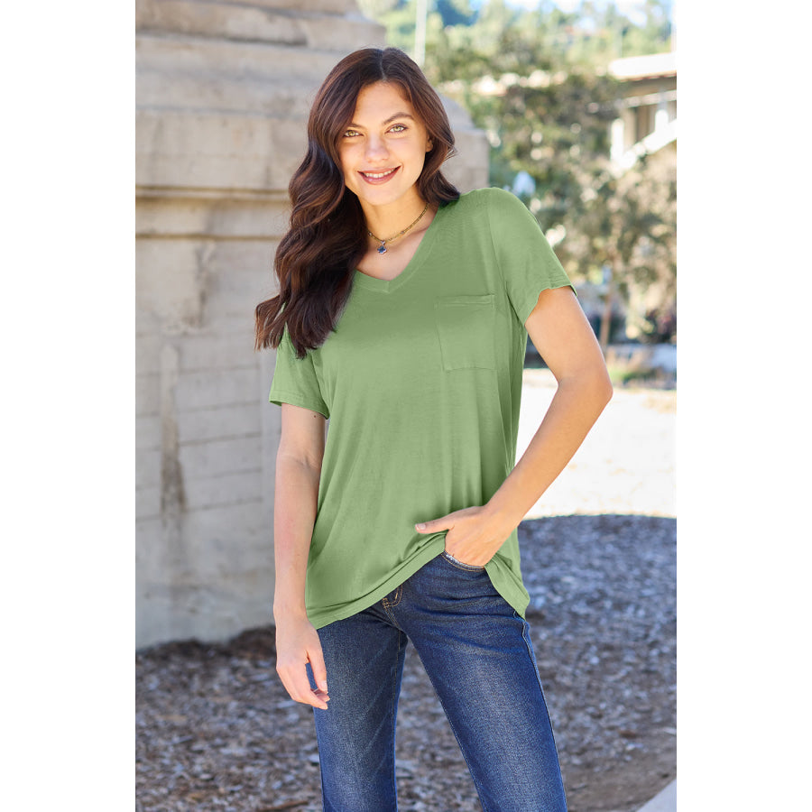 Basic Bae Bamboo Full Size V-Neck Short Sleeve T-Shirt Matcha Green / S Apparel and Accessories