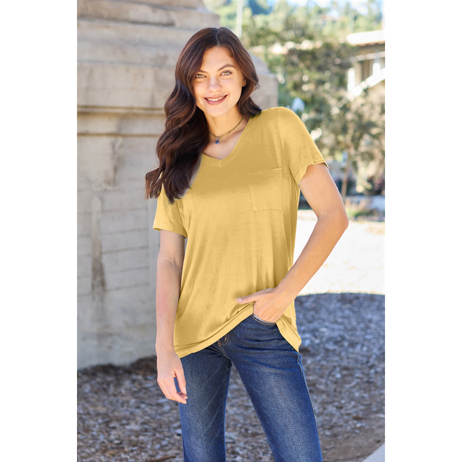 Basic Bae Bamboo Full Size V-Neck Short Sleeve T-Shirt True Yellow / S Apparel and Accessories