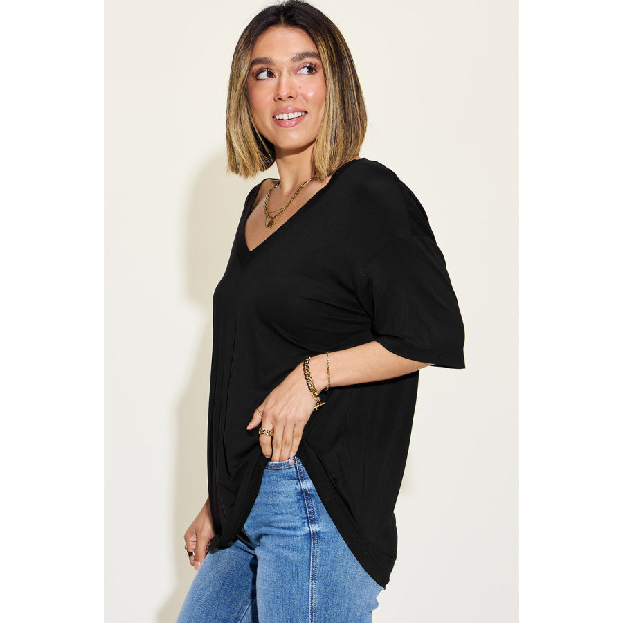 Basic Bae Full Size Bamboo V - Neck Drop Shoulder T - Shirt Apparel and Accessories