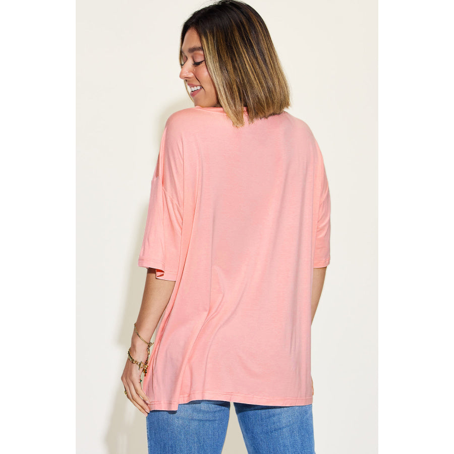 Basic Bae Full Size Bamboo V - Neck Drop Shoulder T - Shirt Apparel and Accessories